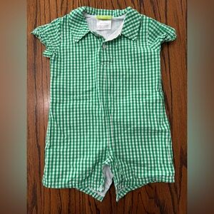 Whimsy Baby Toddler Boy Green Checkered Cotton Button-Up Romper Shorts 24 Months